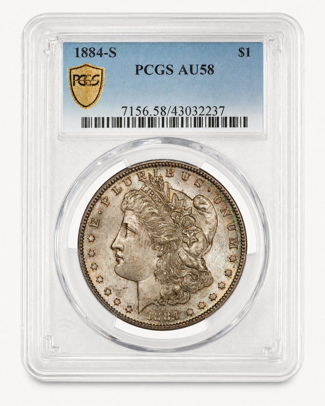 Auction-catalog studio image of the 1884-S Silver Dollar