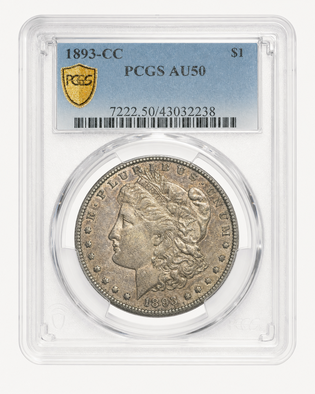 Auction-catalog studio image of the 1893-CC Morgan Dollar