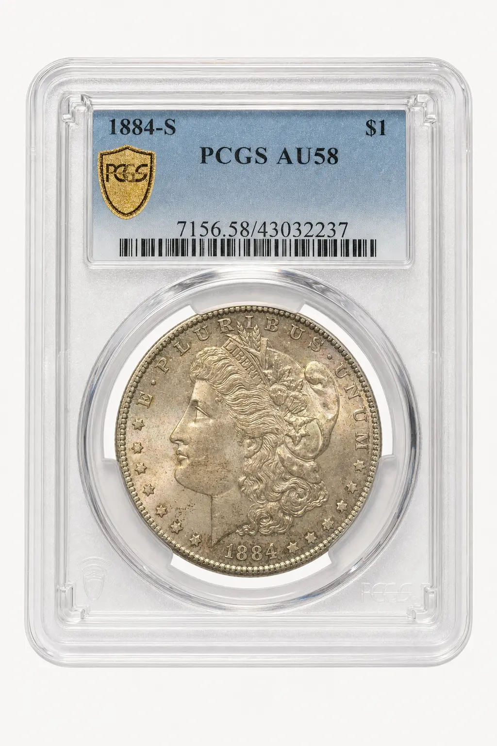 Auction-catalog studio image of the 1884-S Morgan Dollar