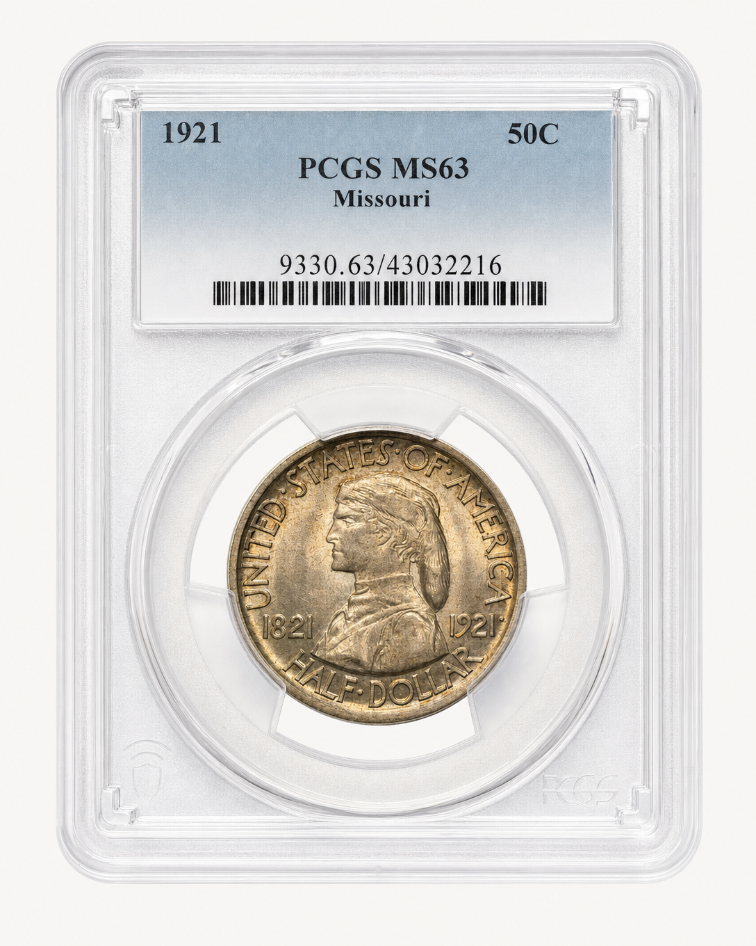 Auction-catalog studio image of the 1921 Missouri Half Dollar