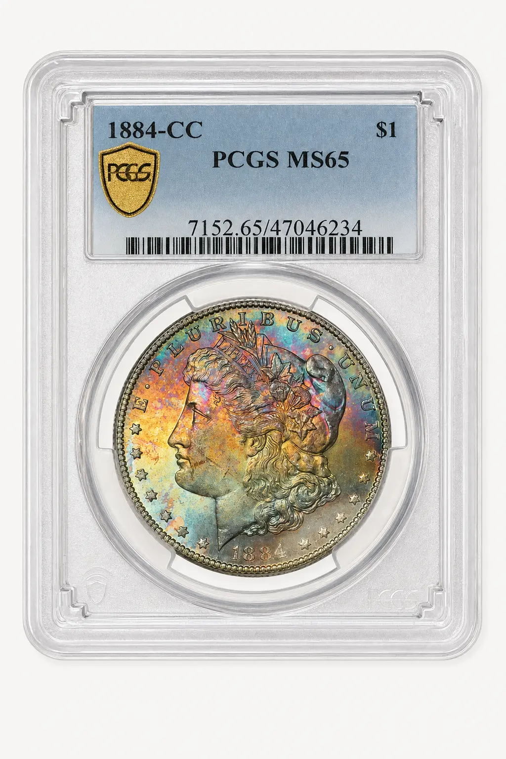 Auction-catalog studio image of the 1884-CC Morgan Dollar