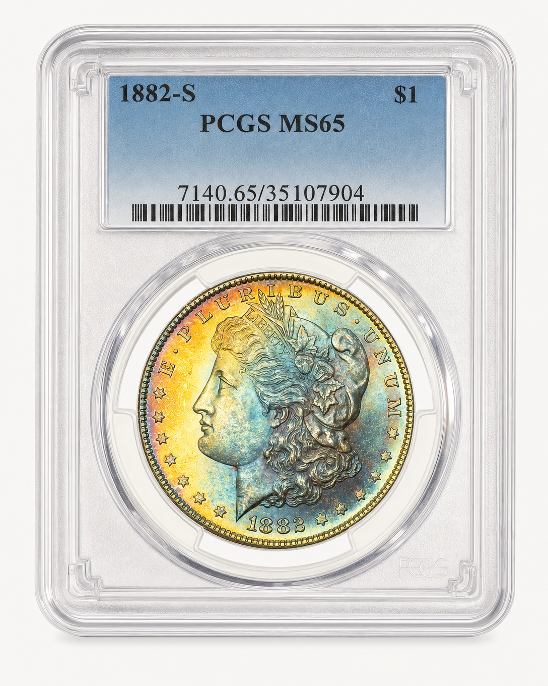 Auction-catalog studio image of the 1882-S Morgan Dollar