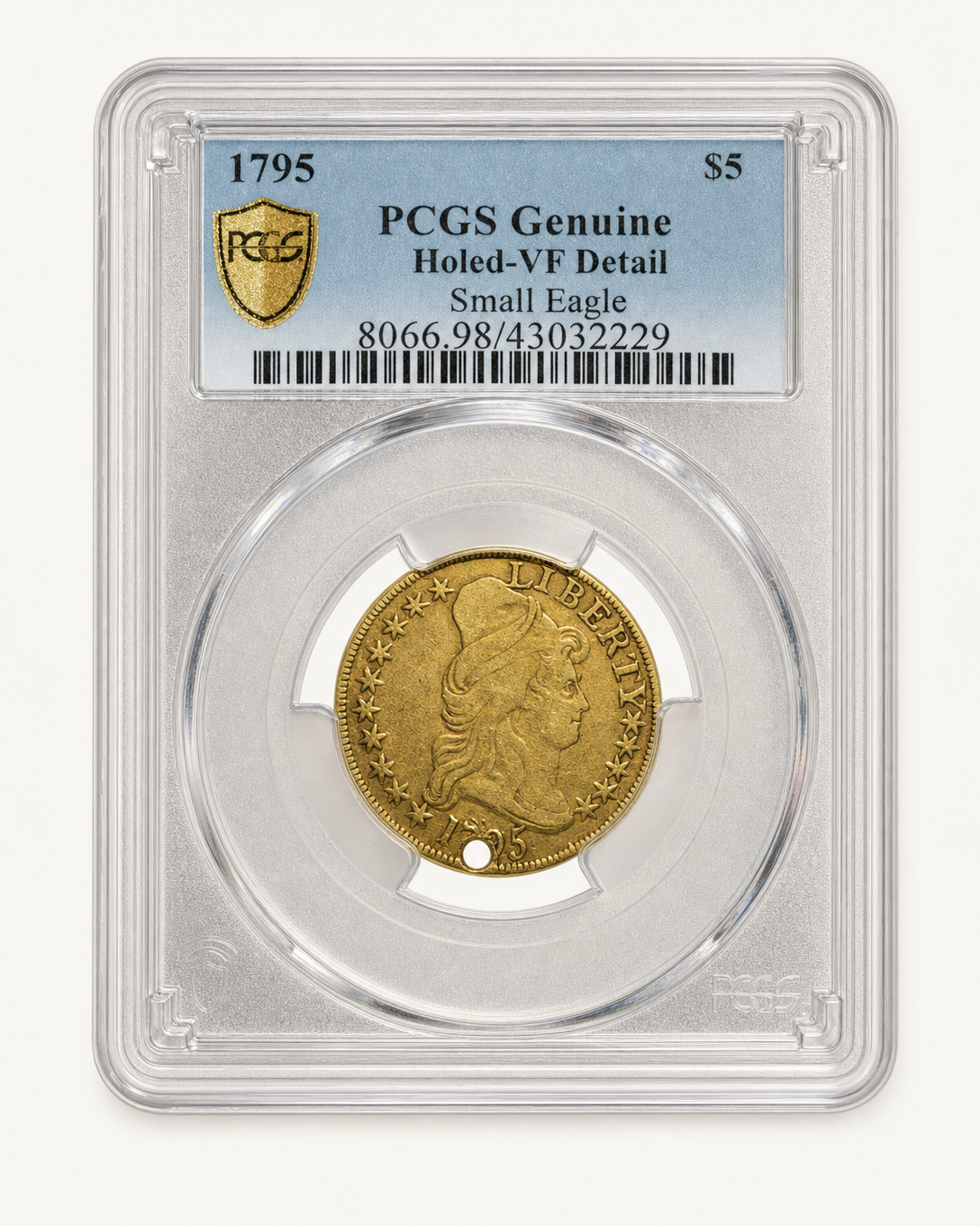 Auction-catalog studio image of the 1795 Half Eagle