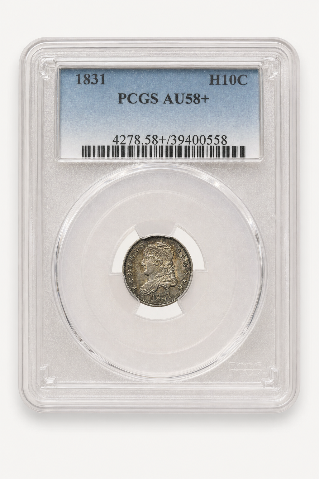 Auction-catalog studio image of the 1831 Capped Bust Half Dime